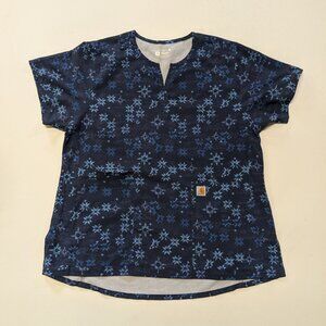Carhartt Women's Notch Neck Print Scrub Top Blue Size XL